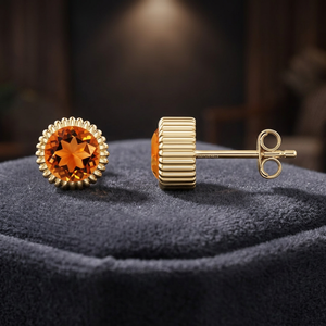 Boucles d'oreilles clous en forme de fleur en citrine, or 10K 14K 18K, argent 925 935, bijoux classiques de luxe pour femmes, pour mariage et usage quotidien - Product Image 1