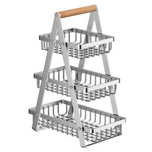 ตะกร้าผลไม้สแตนเลส 3 ชั้น ชั้นวางของแบบพกพาสำหรับห้องครัว ห้องนั่งเล่น ทรงสี่เหลี่ยมแบบตั้งพื้น - Product Image 1