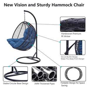 Fauteuil suspendu d'extérieur en forme d'œuf avec support métallique et coussin pour patio - Product Image 2