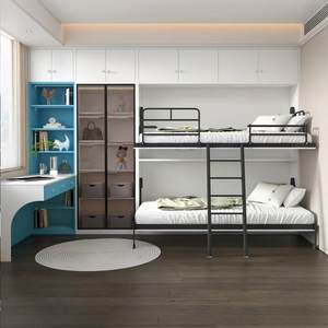 Прочная двухъярусная кровать с хранилищем для общежитий спальни школы и дома современный стальной каркас для экономии пространства двухъярусная кровать - Product Image 5