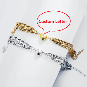 Braccialetto a catena cubana con cuore e gioiello Zhongzhe lettera personalizzata 2025 regalo di <span class=keywords><strong>san</strong></span> <span class=keywords><strong>valentino</strong></span> bracciale magnetico coppia in acciaio inossidabile - Product Image 2