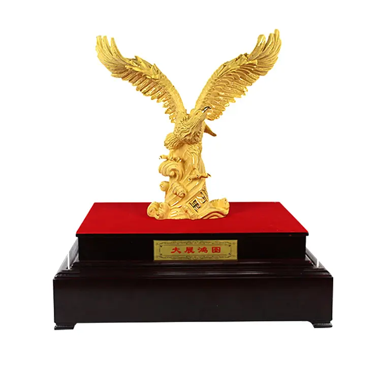 Fábrica Personalizado metalurgia personalizado decorativo saudável ornamentos presentes do negócio estátua Chinês Feng shui Animal 24k ouro águia