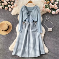 Undefined nouvelle chute costumes femmes de court en tricot petit costume veste maille halter robe deux-pièce hiver robe de la dame ensemble