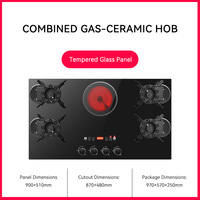 Kompor Gas 5 Tungku Empat Tungku Gas dan Satu Tungku Listrik Multifungsi Panel Kaca Cocok untuk Penggunaan Rumah Tangga