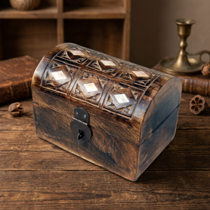 Round Mango Wood Handmade Eco-friendly Girls Jewel Storage Organizer Lock <b>Box</b> with Hand Carving Design Home Decor - Product Image 3
