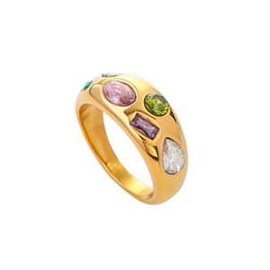 Women's Geometric 18k <b>Gold</b> Plated <b>Ring</b> with Colored Zircon Stones Bezel Setting Fashion Jewelry Gift Jinhua Model JDR2403017 - Product Image 5