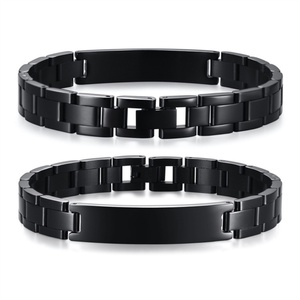 Wholesale Black Stainless Steel <b>Men</b> Bracelet Custom Engraved Bend Brand Watch Bracelet - Product Image 1