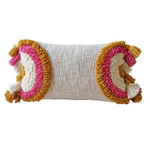 Bohemian Tufted Throw <b>Pillow</b> Cover Geometric/Florals/Vintage Pattern Embroidery Square Shape Cotton Material <b>Decorative</b> <b>Pillow</b> - Product Image 1