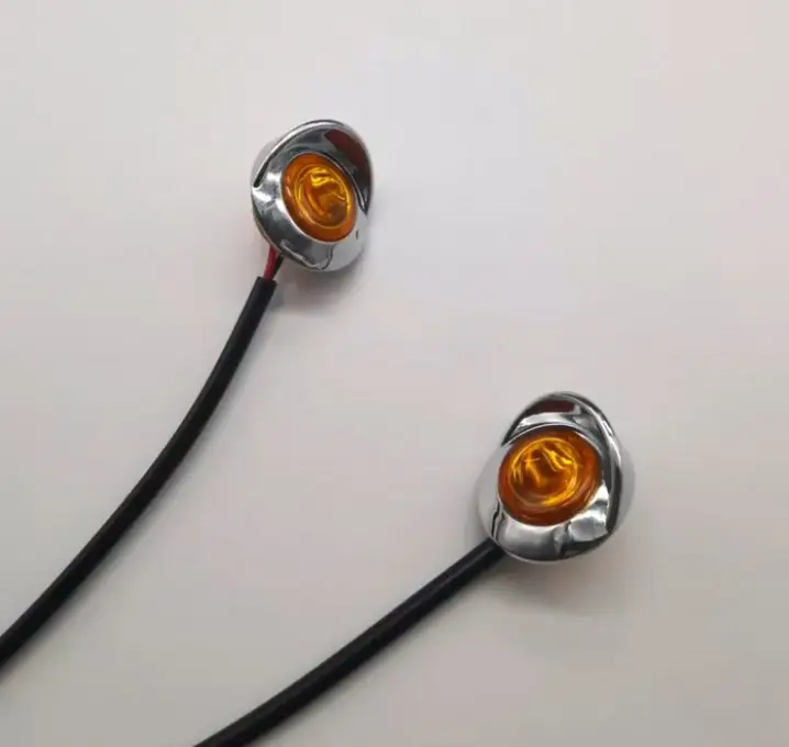 CHROME ROUND MINI 3/4 INCHES AMBER LED CLEARANCE SIDE MARKER LIGHTS FOR TRUCK TRAILER