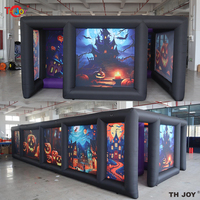 Labyrinthe gonflable noir effrayant 11x4m, maison hantée d'Halloween avec toit, thème citrouille ensanglantée, jeu sportif à vendre