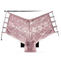 Pakaian Dalam Wanita Satin Romantis Seksi Tanpa Jahitan Bordir Renda Bikini Solid Low-Rise Bernapas Hot