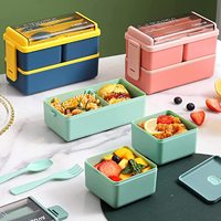 Boîte à bento 1400ml personnalisable empilable 2 couches 3 compartiments Boîte à lunch bento japonaise anti-fuite pour adultes enfants étudiants