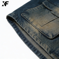 Veste en jean cargo surdimensionnée vintage de qualité supérieure, fabriquée sur mesure, délavée, 100% coton, de la marque XUFEI