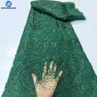 Tissu en dentelle Sinya de luxe, 5 yards, fait main, perlé, à sequins, bleu roi, broderie lourde, en tulle, pour robe de mariée africaine ou de soirée