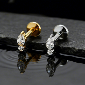 Anting-anting <span class=keywords><strong>titanium</strong></span> berulir dalam dengan desain cluster CZ klasik bentuk Marquise & Bulat untuk tindik telinga, tulang rawan, helix, dan tragus. - Product Image 5