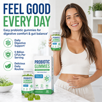 Complément alimentaire probiotique en gommes 5 milliards de UFC avec fibres prébiotiques inuline, à base de pectine végétalienne, pour la santé intestinale, marque privée