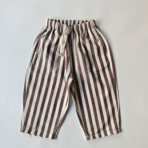 Pantaloni per Bambini e Bambine 2025 Nuovi 100% Cotone Casual Larghi a Righe con Elastico in Vita per l'Estate - Product Image 2