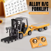 Mini chariot élévateur RC 2,4 GHz en alliage à l'échelle 1/64 avec remorque, jeu de bureau, télécommande via application, camion de chantier, jouets et cadeaux pour enfants