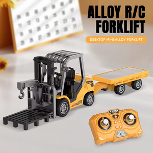 Mini chariot élévateur RC 2,4 GHz en alliage à l'échelle 1/64 avec remorque, jeu de bureau, télécommande via application, camion de chantier, jouets et cadeaux pour enfants - Product Image 1