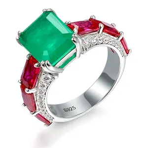Anéis de pedra preciosa de zircônia cúbica, alta qualidade, prata esterlina 925, esmeralda, verde, pedra, anéis