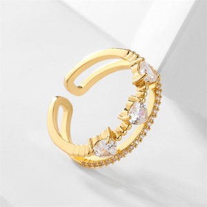 RAKOL RP5139 Romantic Heart Shape <b>Emerald</b> Cubic Zircon Iced Out Copper Gold Plated Open Adjustable <b>Rings</b> - Product Image 3