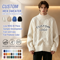 Pull en maille ras du cou à motif losanges avec logo personnalisé OEM pour homme, coupe ample, tricoté, décontracté, pour l'hiver