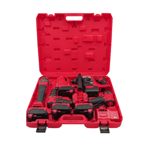 Ensemble d'outils sans fil rouge 4-en-1 : clé à chocs, perceuse à percussion, meuleuse d'angle, avec 4 batteries et 2 chargeurs - Product Image 1
