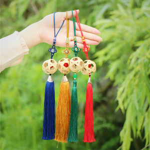 Bamboo Woven Ball Pendant <b>Car</b> Keychain Red Green Yellow Blue Chinese Style Decorative Tassel Hanging <b>Ornament</b> - Product Image 4