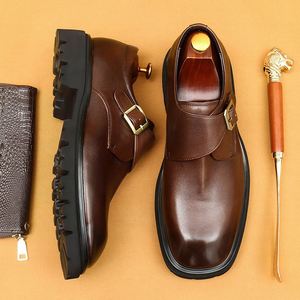 Chaussures habillées pour hommes en cuir véritable de haute qualité, respirantes, légères, style décontracté, à bout large, type Monk - Product Image 2
