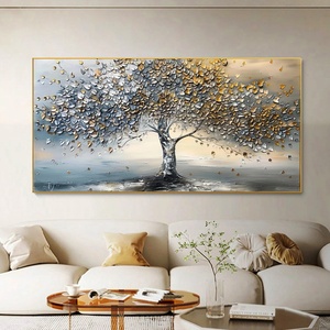 Peinture texturée moderne, arbre coloré abstrait, art sur toile pour les intérieurs modernes, peinture murale artisanale, art mural sur toile - Product Image 1
