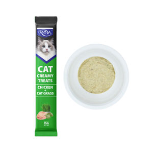Puré de gato marca AMNA al por mayor, golosinas cremosas para gatos, 15g, comida húmeda para mascotas, pollo + sabor a hierba para gatos, 5 unids/bolsa - Product Image 1