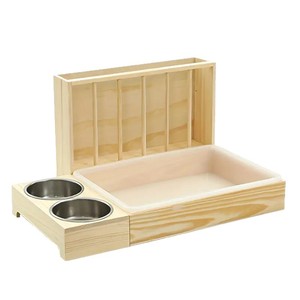 Mangeoire à lapin en bois avec porte-foin et bols à nourriture pour petits animaux, 53x28,5x27,5 cm, design rectangulaire durable - Product Image 5