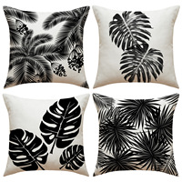 Housse de coussin décorative YINUAN en tissu noir et blanc avec motif de palmier tropical et de feuille de monstera, personnalisable pour canapé