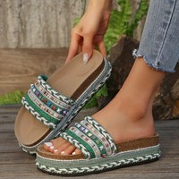 Sandales d'été pour femmes à semelles épaisses et couleurs mélangées, talons compensés en jean à plateforme haute, chaussures de plage et d'extérieur tendance, vente en gros