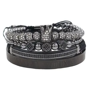 Usine OEM ODM fournisseur meilleur Design nouveau Style à la mode fête cadeau luxe couronne gravé Bracelet perles pour la fabrication de bijoux