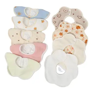 Pure Cotton Gauze Saliva Toalha Infantil Algodão Flor Forma Avental Burp Crianças 360 Graus Rotating Petals Bib Baby Bibs
