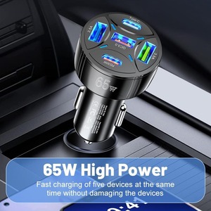 สินค้ามาใหม่ P50 PD65W QC3.0 5V/3A ที่ชาร์จในรถยนต์แบบเร็วพิเศษ 5 พอร์ต อะแดปเตอร์ USB Type C สำหรับโทรศัพท์มือถือและหูฟัง - Product Image 2