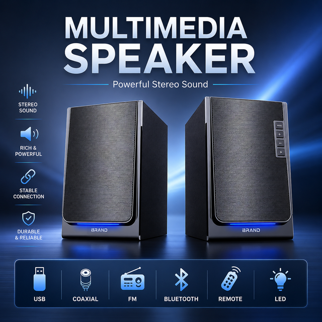 HiFi Bass Sound LED Speaker Subwoofer Wooden Box BT Desktop 2.0CH Active Speaker With Volume Control