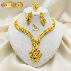 Hot Sale New Elegant Leaf Pattern Gold Plated Jewelry Set for Women Ethiopian Bridal Jewelry - Product Image 1