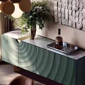 Buffet moderne à texture ondulée verte avec éclairage LED, armoire de rangement avec plateau en marbre pour salle à manger et salon - Product Image 5
