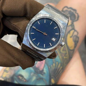 Reloj Mecánico Minimalista de Moda Retro para Hombre, Correa de Acero Inoxidable, Estilo de Diseñador, Esfera Azul, Calendario, Resistente al Agua - Product Image 1