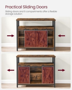 Nouveauté : Meuble de rangement latéral en bois et métal, durable, étroit, multi-usages, avec <span class=keywords><strong>2</strong></span> <span class=keywords><strong>portes</strong></span> coulissantes de style grange pour le couloir ou la cuisine - Product Image 3