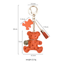 Porte-clés en cuir mignon en forme d'ours, style dessin animé créatif, breloque de sac pour femme, porte-clés de voiture style coréen, fabriqué en Chine