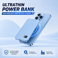 Chargeur portable sans fil magnétique léger de poche 5000 mAh, boîtier en alliage d'aluminium, charge rapide sans fil 15W, charge rapide PD 20W, OEM/ODM B2B