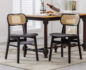 Custom-designed commercial leather-<b>padded</b> wooden coffee <b>chairs</b> with modern convertible portable rattan backrests for dining room - Product Image 2