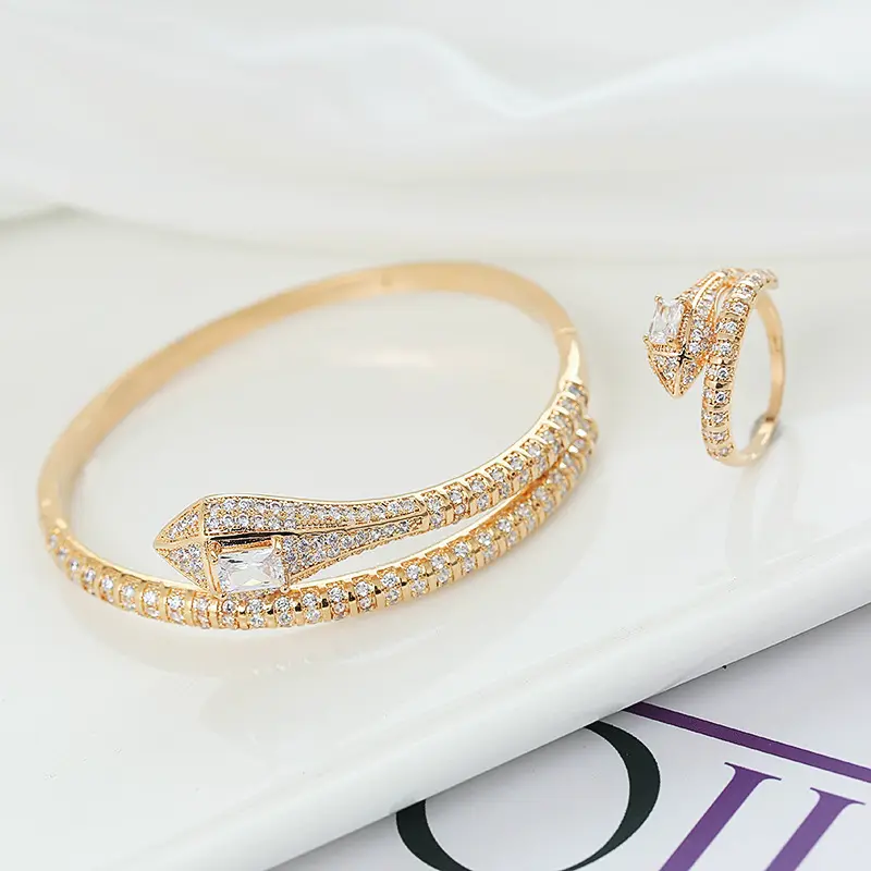 Famous luxury snake bangle bracelet rings accessories for women shining full or zircon animal bangles bracelets for women