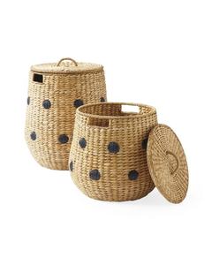 Panier de rangement rond en rotin fait à la main avec couvercle - Boîte de rangement de bureau tissée naturelle - Conteneur écologique pour bijoux et articles divers - Product Image 2