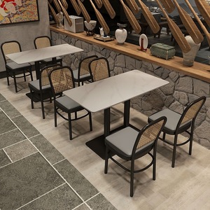 Juego de Muebles de Estilo Japonés para <span class=keywords><strong>Restaurante</strong></span>, Cuadrado/Redondo, con Sofá para Hot Pot, Catering, Salón de Té, Mesa y Sillas de Hierro Forjado y Ratán - Product Image 4