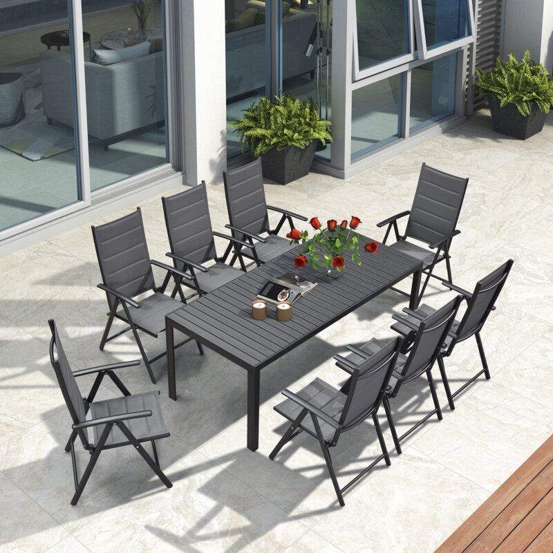 New arrival outdoor patio furniture rectangular dinning table folding chair dinning sets