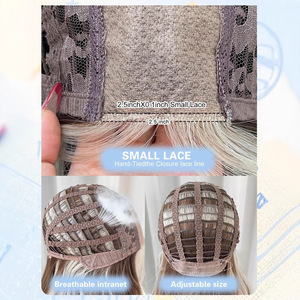 วิกผมยาวหยิกแบบติดหน้าผาก 13x4  ใยคานาคาลอน  ไร้รอยต่อ  คล้ายเส้นผมจริง  คลุมทั้งศีรษะ  สีเทาไฮไลท์ทอง - Product Image 4